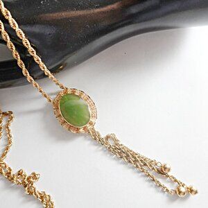 Lizzie Fortunato Lariat Jade and 12k Gold Filled Necklace 30" long